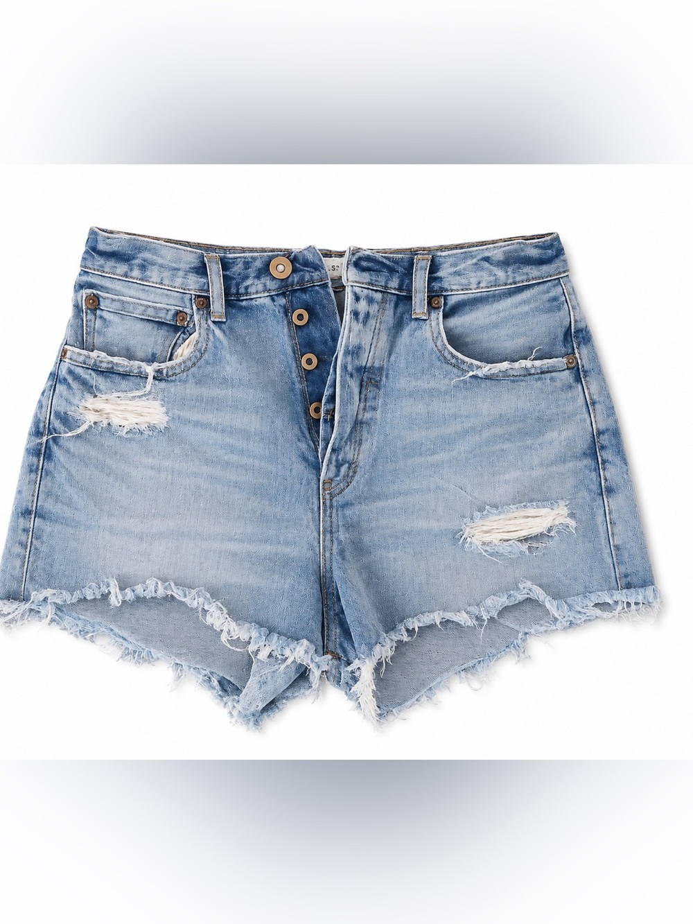 Moussy Light Blue Distressed High-Rise Denim Shorts